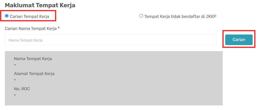 Halaman Carian Tempat Kerja