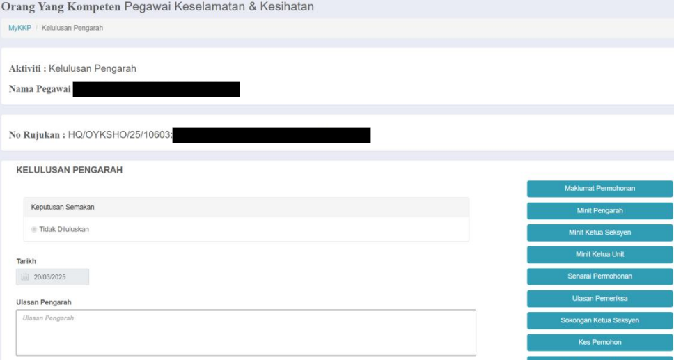 Halaman Kelulusan Pengarah