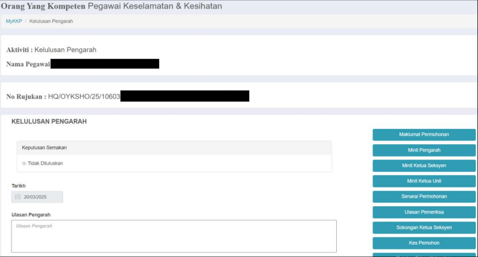 Halaman Kelulusan Pengarah