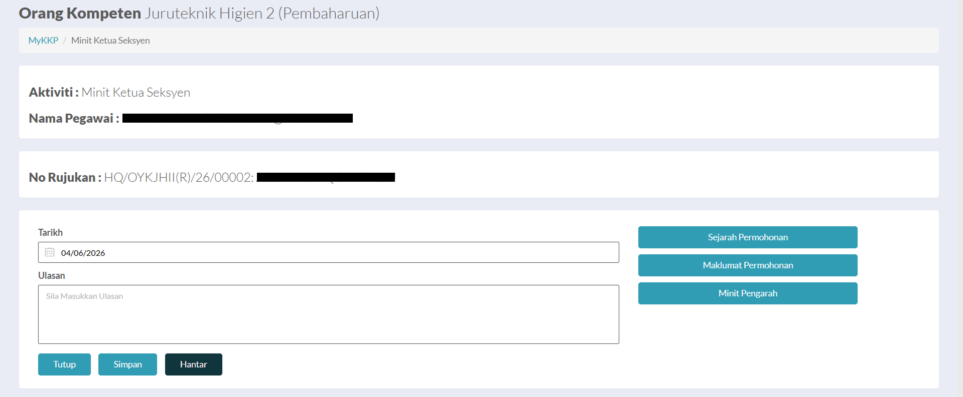 Halaman Minit Ketua Seksyen