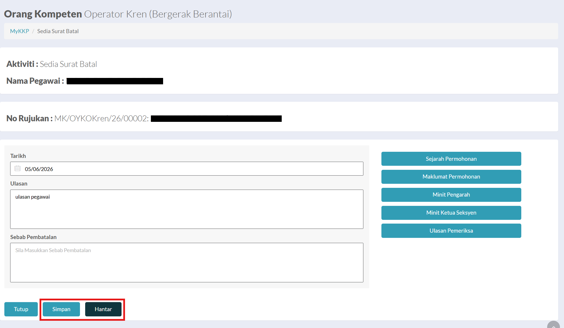 Halaman Sedia Surat Batal