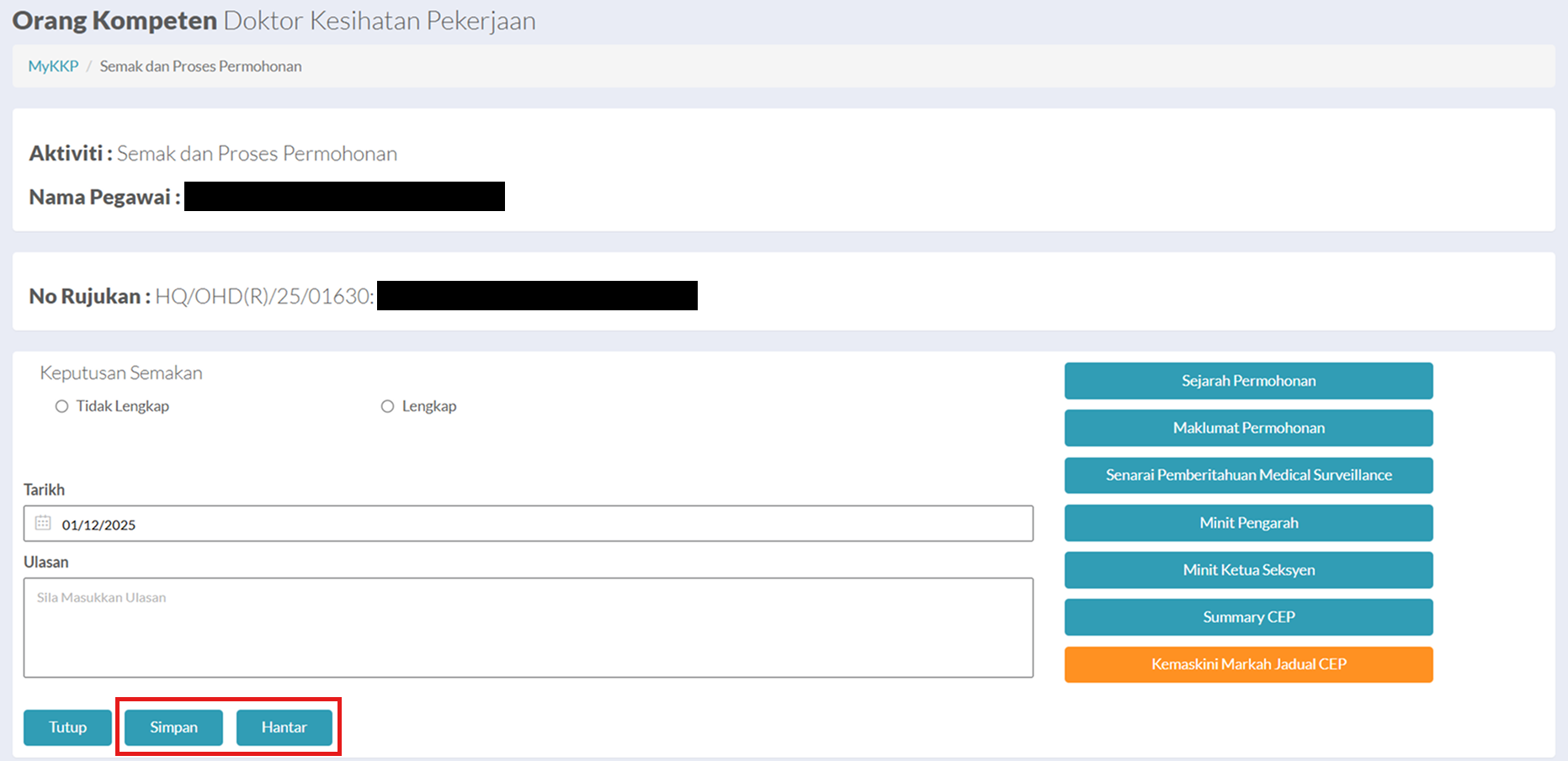 Halaman Semak dan Proses Permohonan