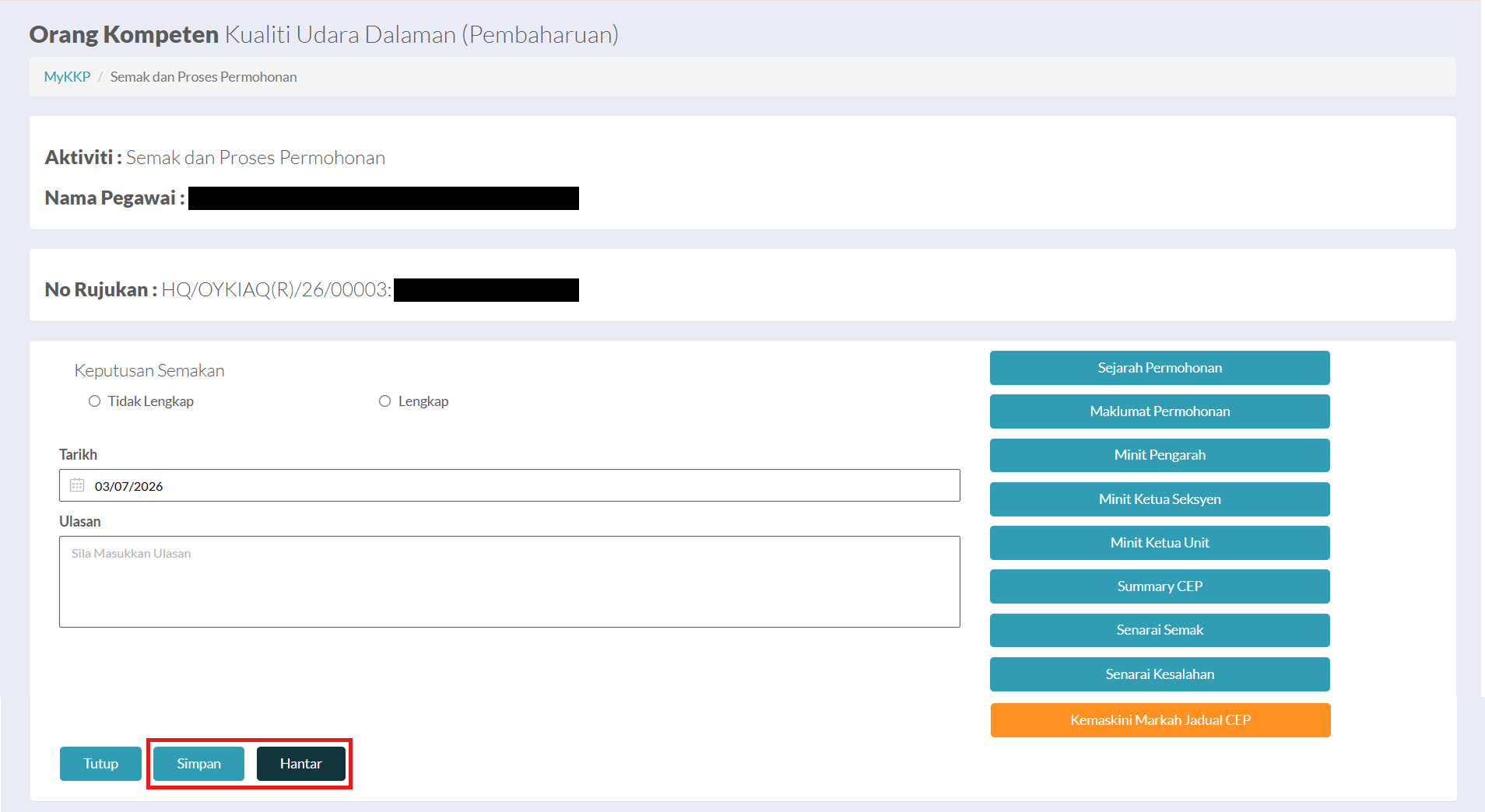 Halaman Semak dan Proses Permohonan