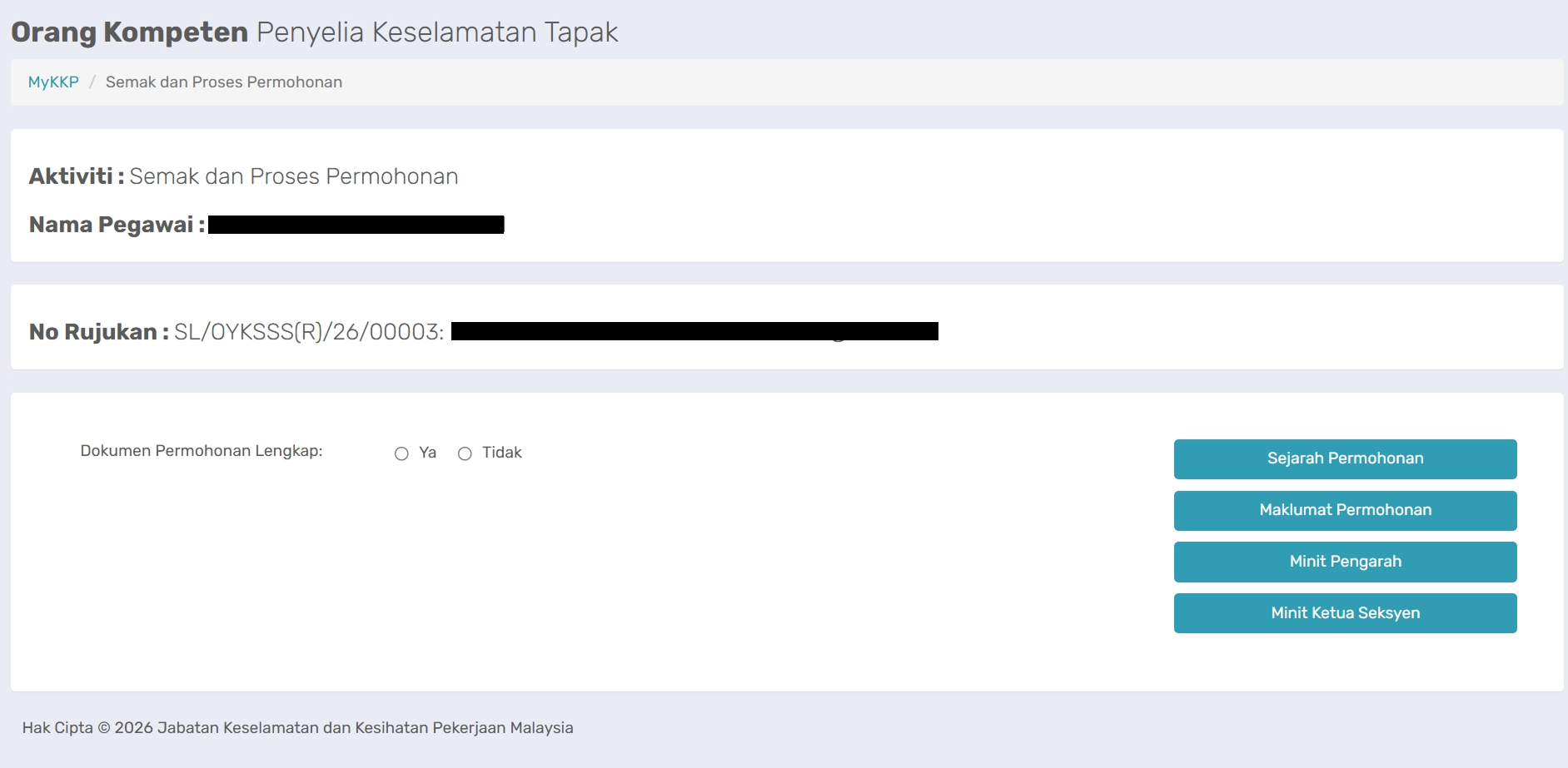 Halaman Semak dan Proses Permohonan