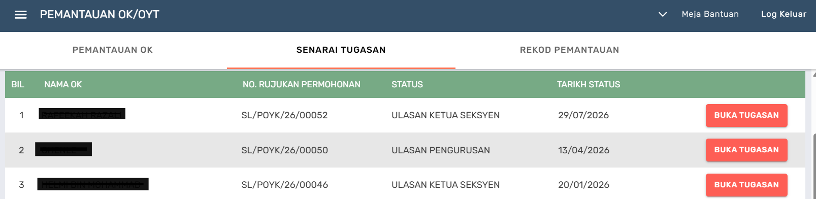 Halaman Senarai Tugasan