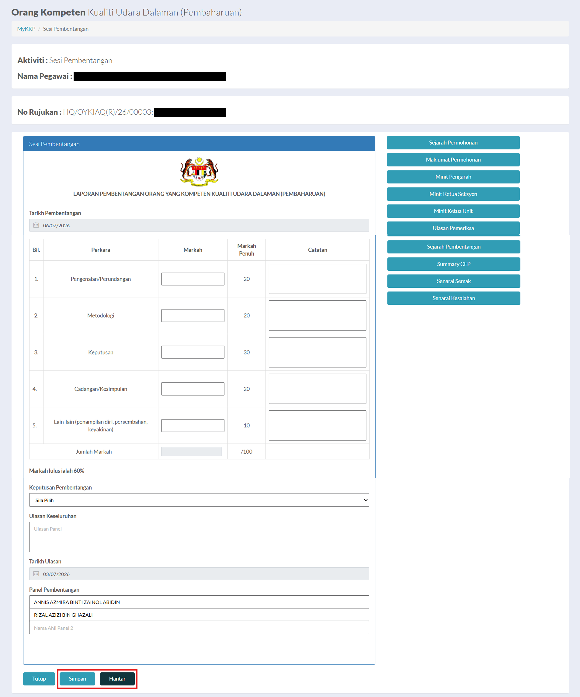 Halaman Sesi Pembentangan