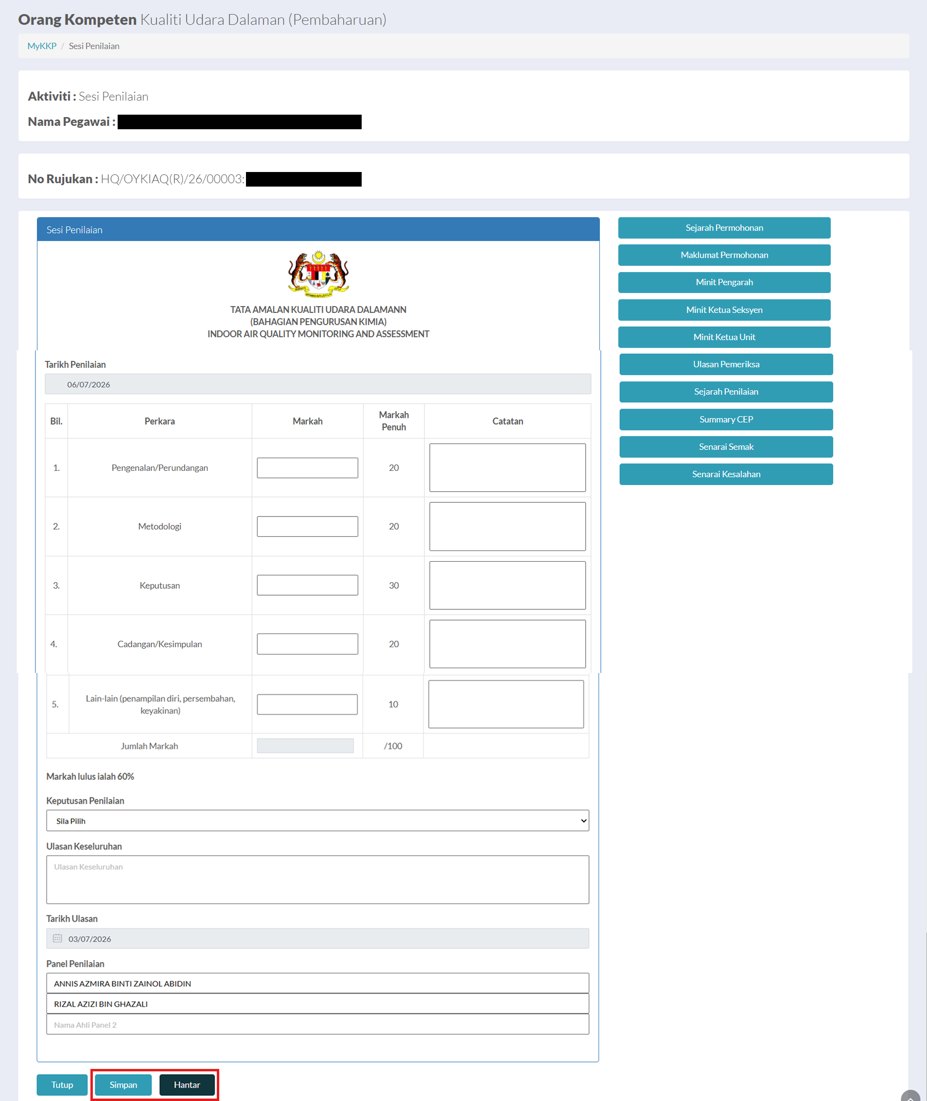 Halaman Sesi Penilaian