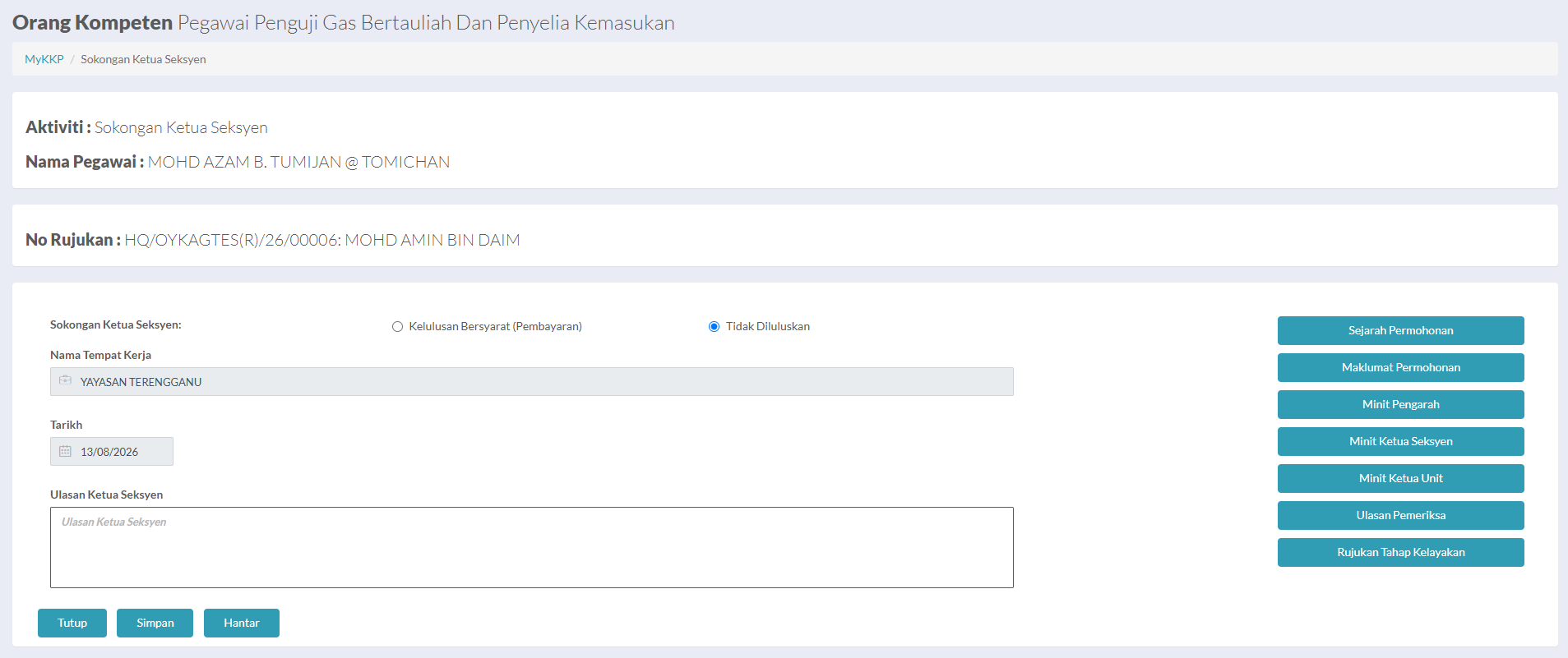 Halaman Sokongan Ketua Seksyen