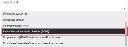 Senarai Dropdown Jenis Aktiviti