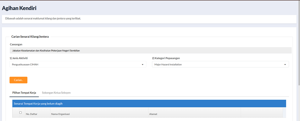 Senarai Dropdown Jenis Aktiviti
