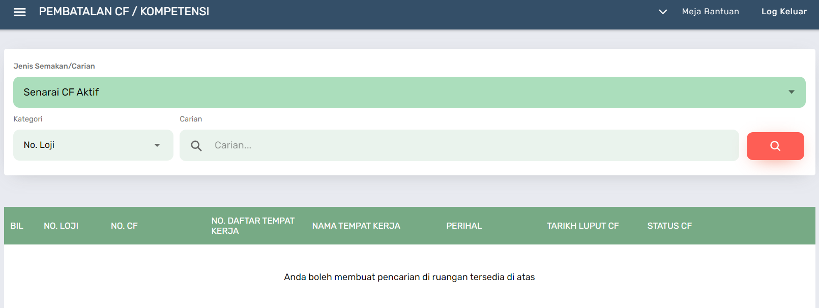 Halaman Pembatalan CF