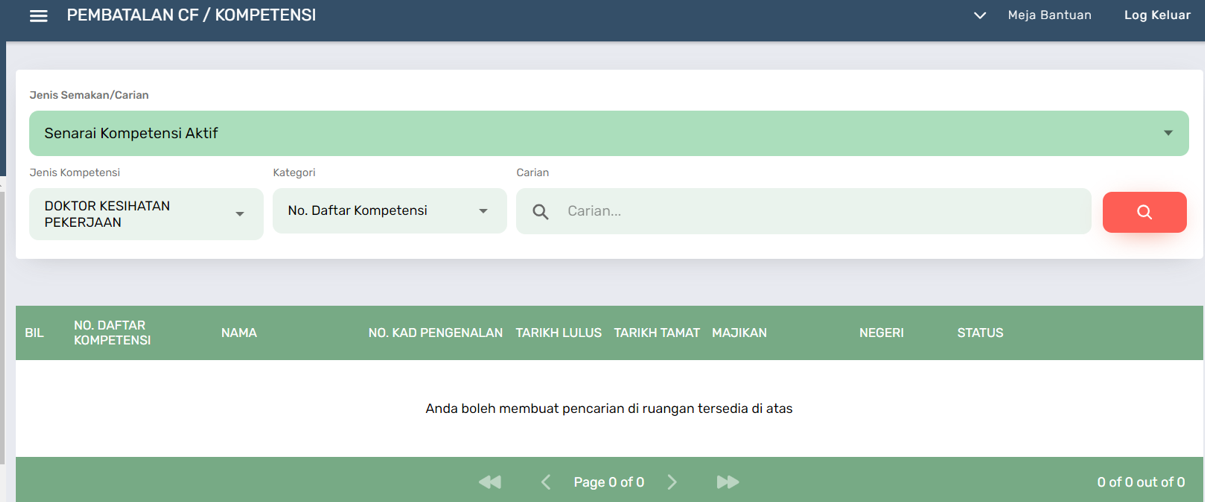 Halaman Pembatalan Kompetensi
