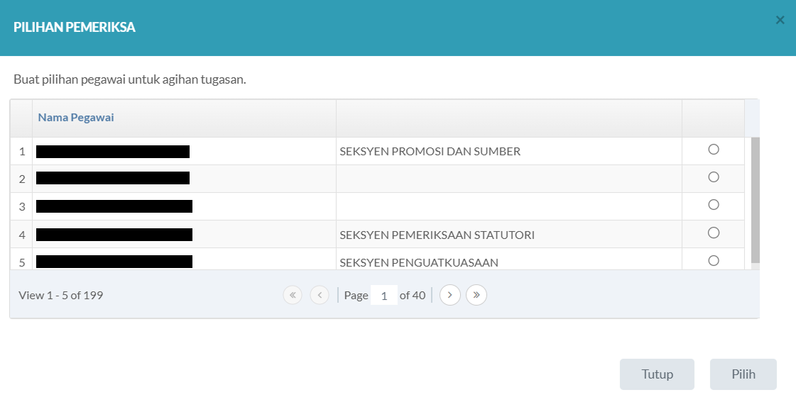 Pop-up Pilihan Pemeriksa
