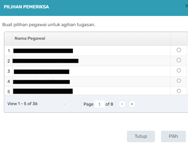 Popup Pilihan Pemeriksa