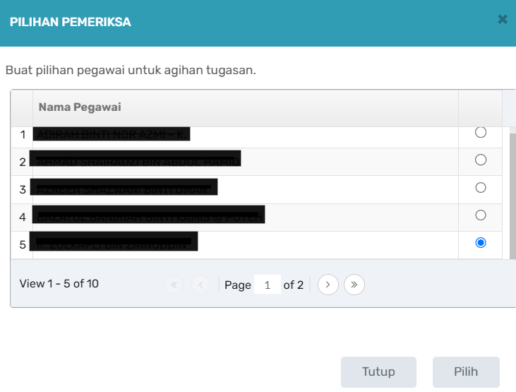 Popup Pilihan Pemeriksa â Kategori 3 & 4
