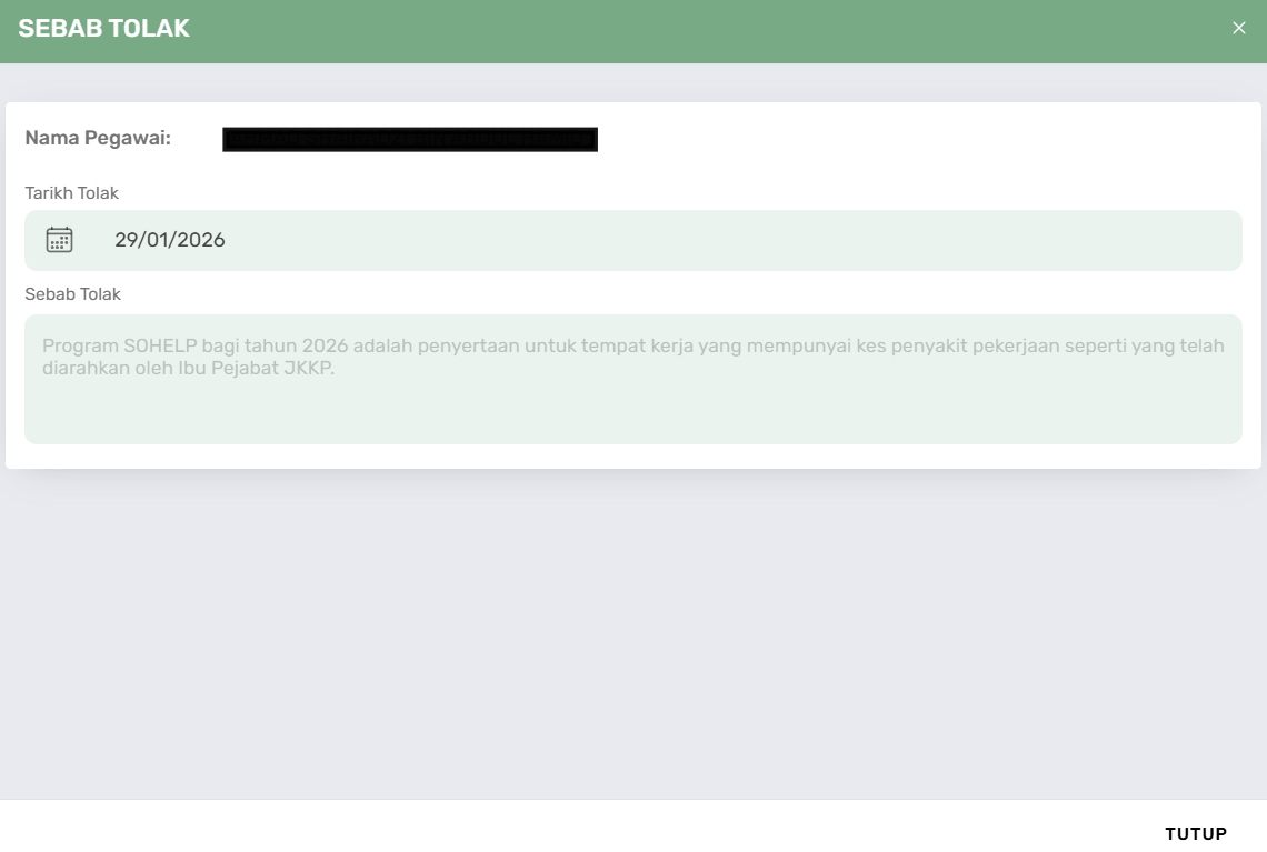 Popup Sebab Tarik Diri / Tolak