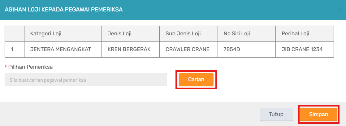 Pop-up Agihan Loji Kepada Pegawai Pemeriksa