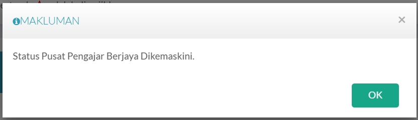 Popup Kemaskini Status Pusat Pengajar