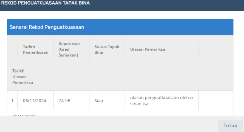 Rekod Penguatkuasaan Tapak Bina