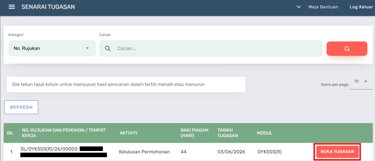 Halaman Senarai Tugasan
