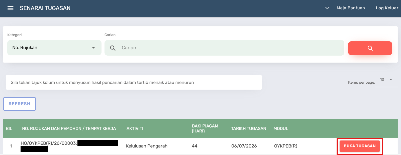 Halaman Senarai Tugasan