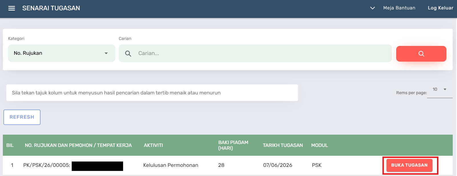 Halaman Senarai Tugasan