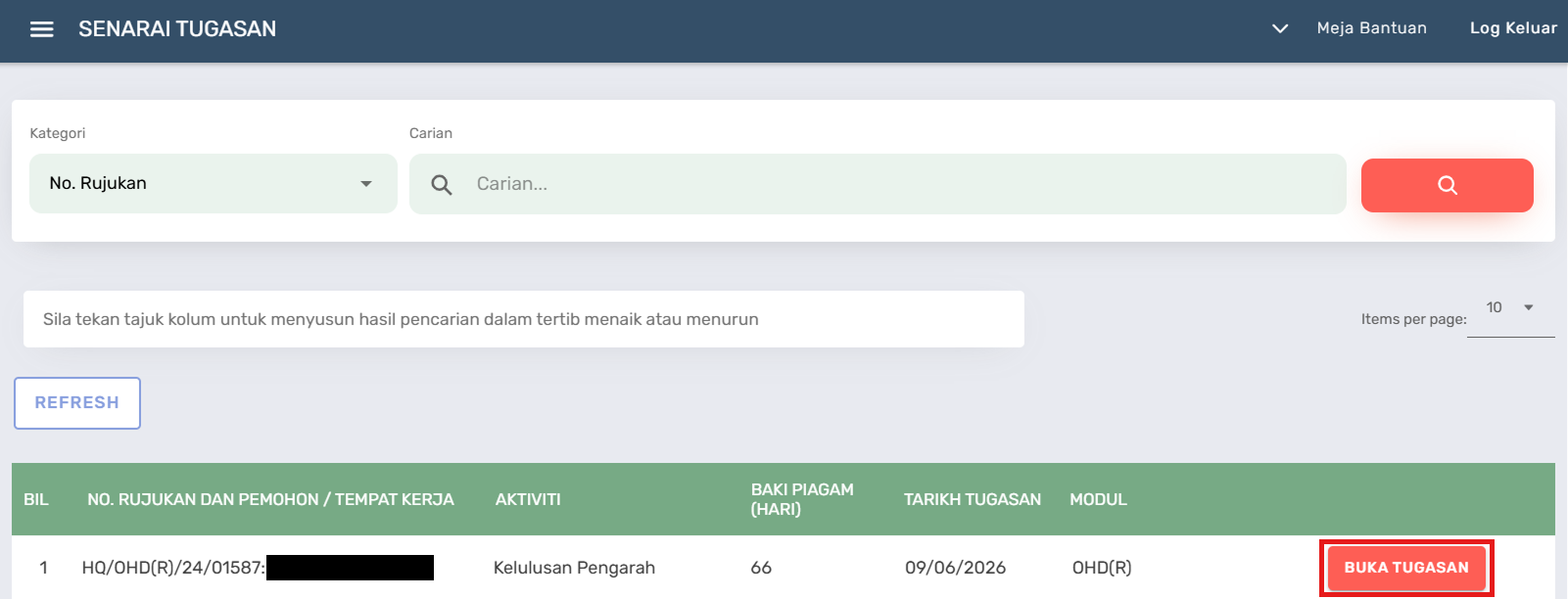 Halaman Senarai Tugasan