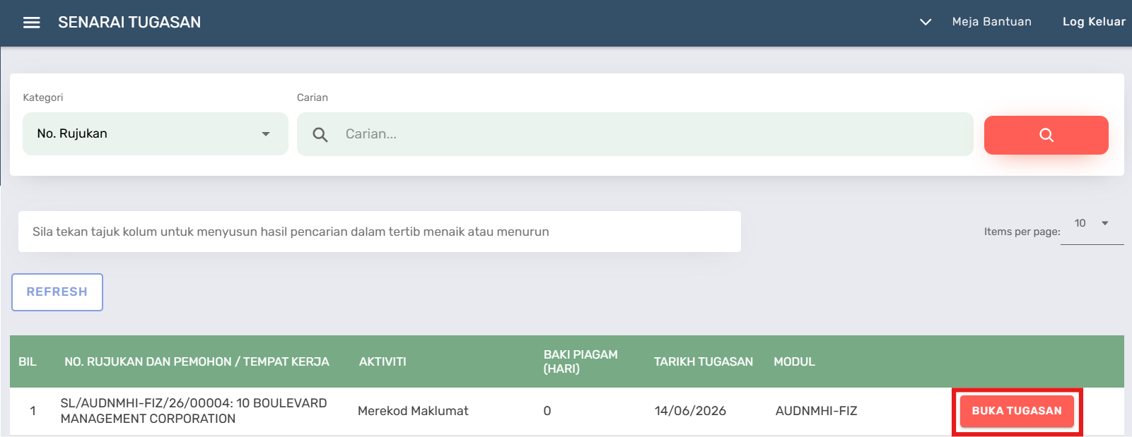 Halaman Senarai Tugasan