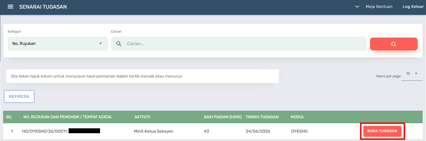 Halaman Senarai Tugasan