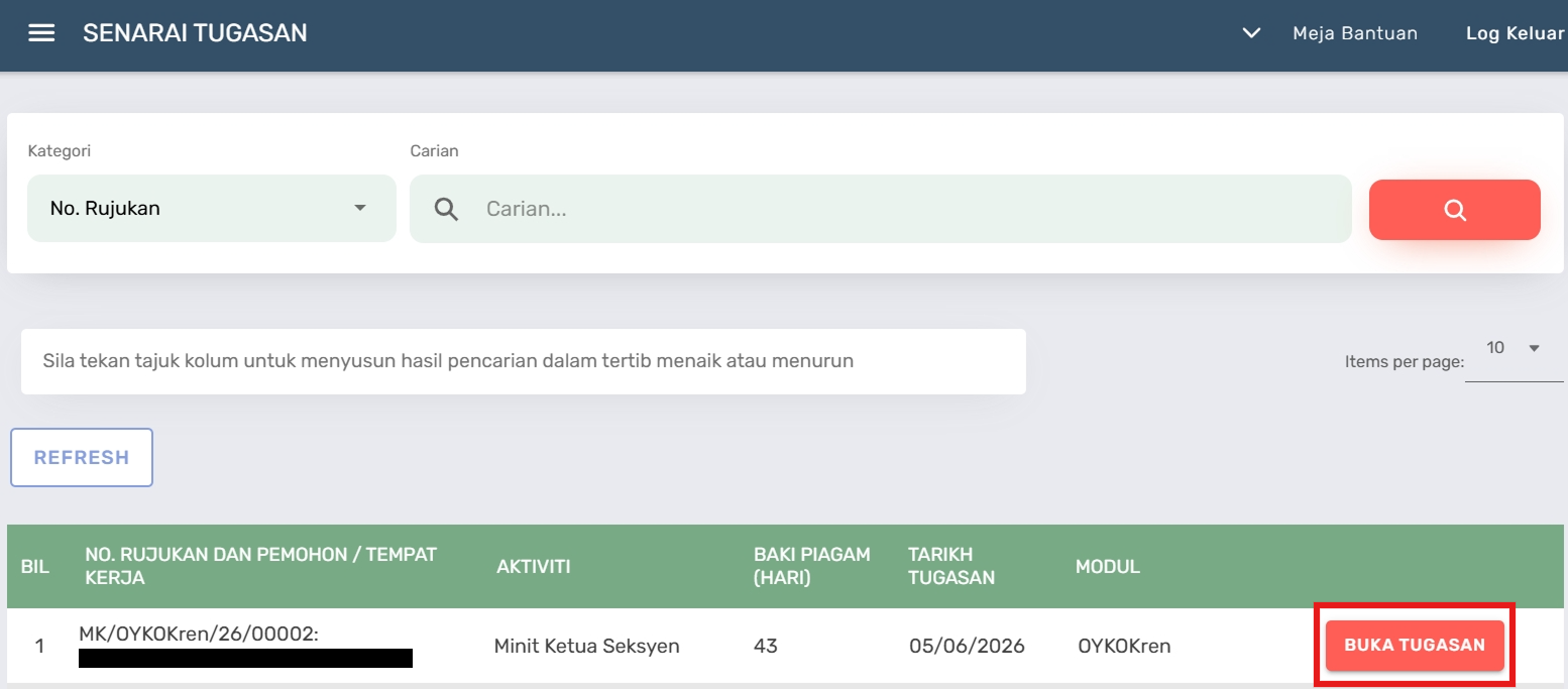 Halaman Senarai Tugasan