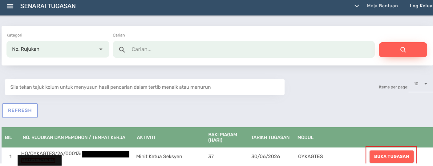 Halaman Senarai Tugasan