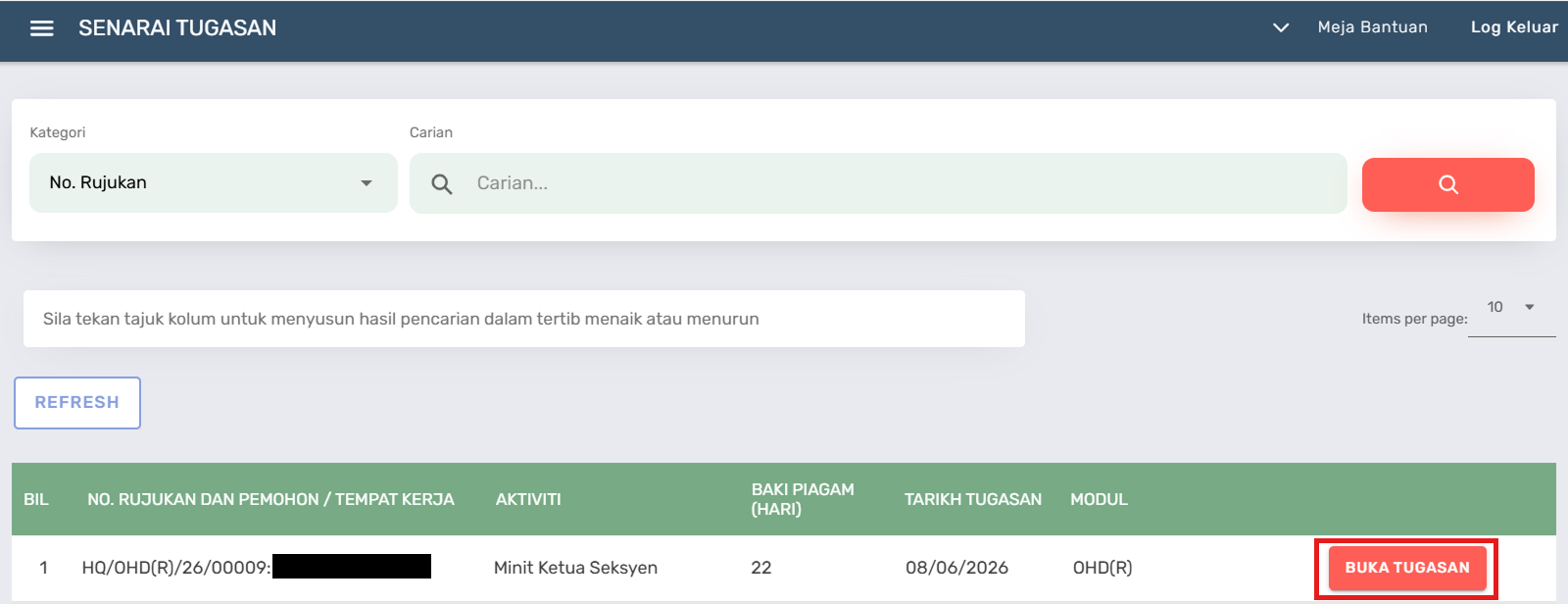 Halaman Senarai Tugasan