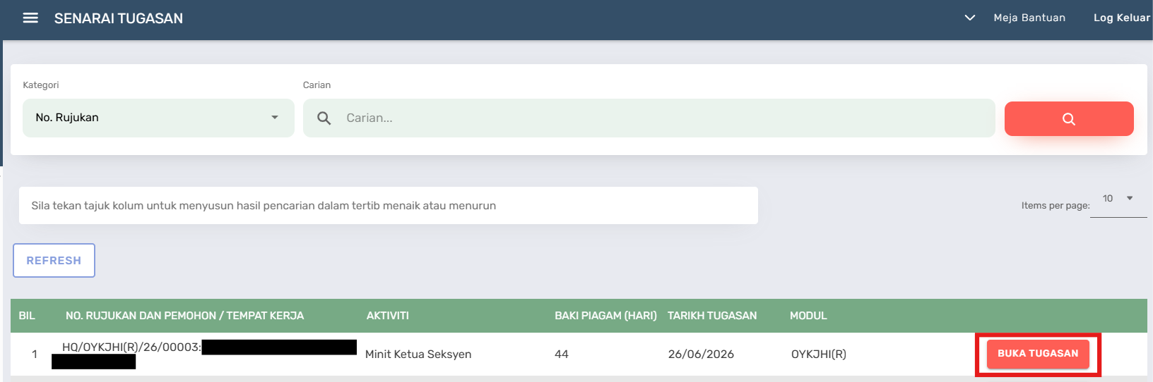 Halaman Senarai Tugasan