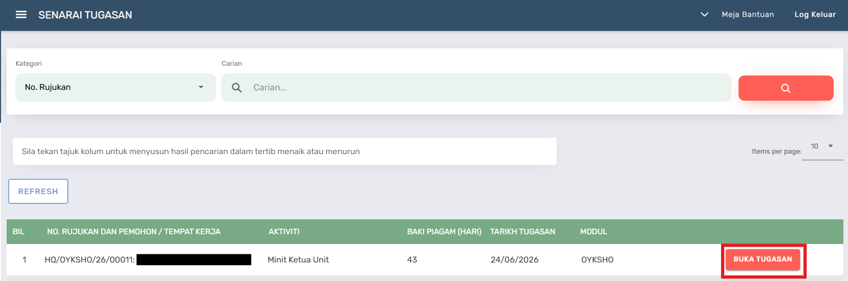 Halaman Senarai Tugasan