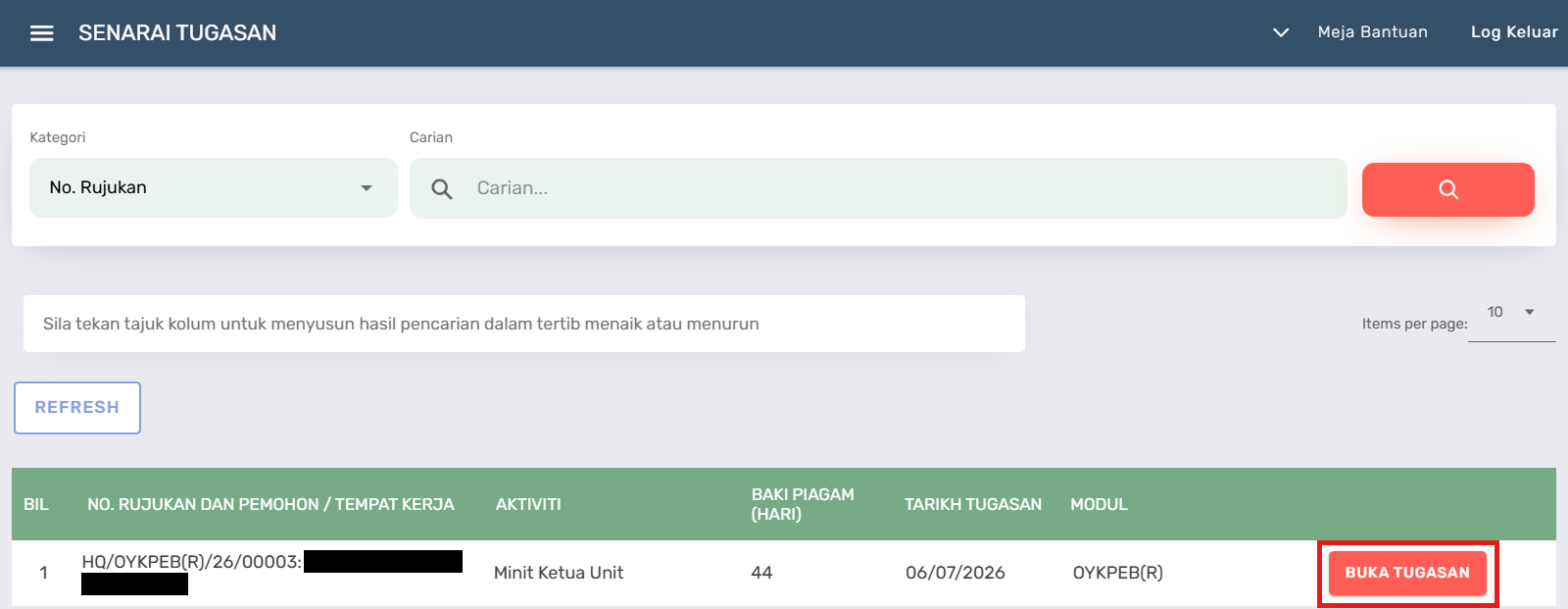 Halaman Senarai Tugasan