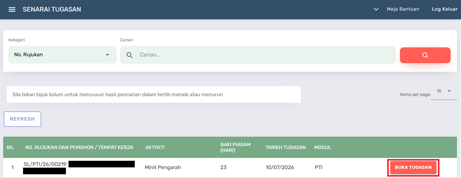 Halaman Senarai Tugasan