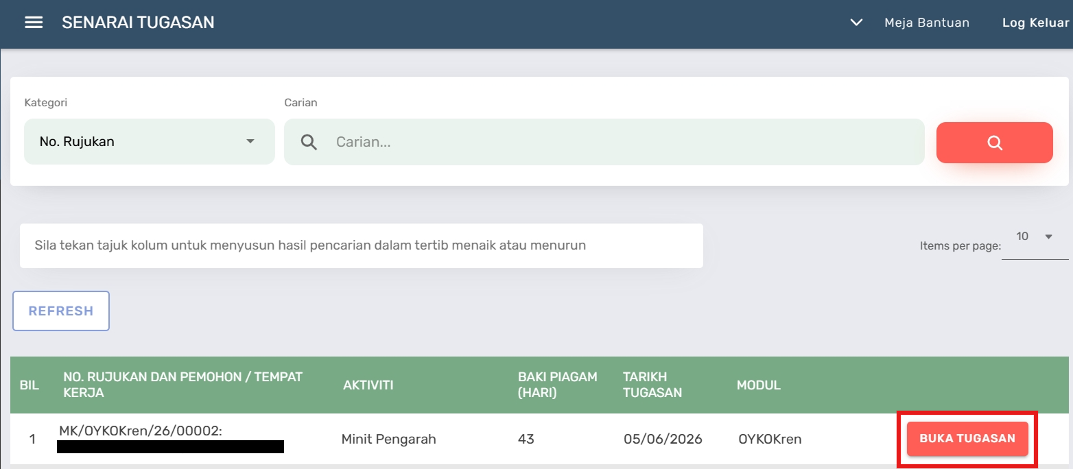 Halaman Senarai Tugasan