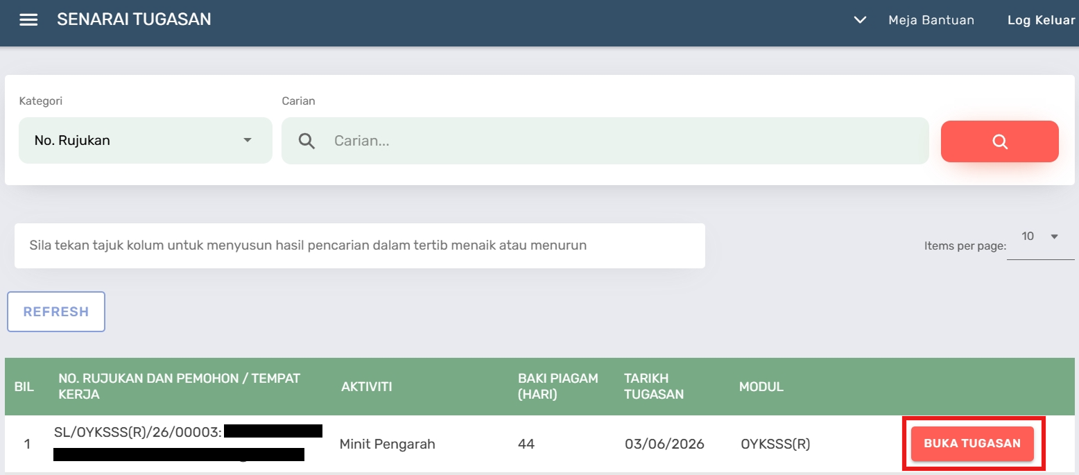 Halaman Senarai Tugasan