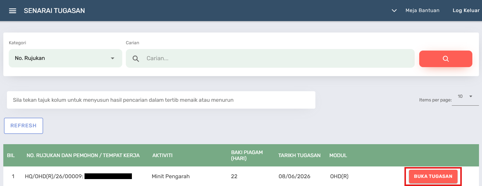 Halaman Senarai Tugasan