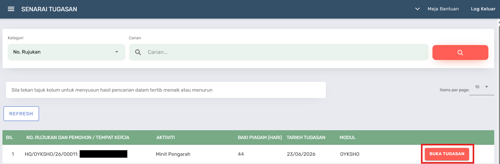 Halaman Senarai Tugasan