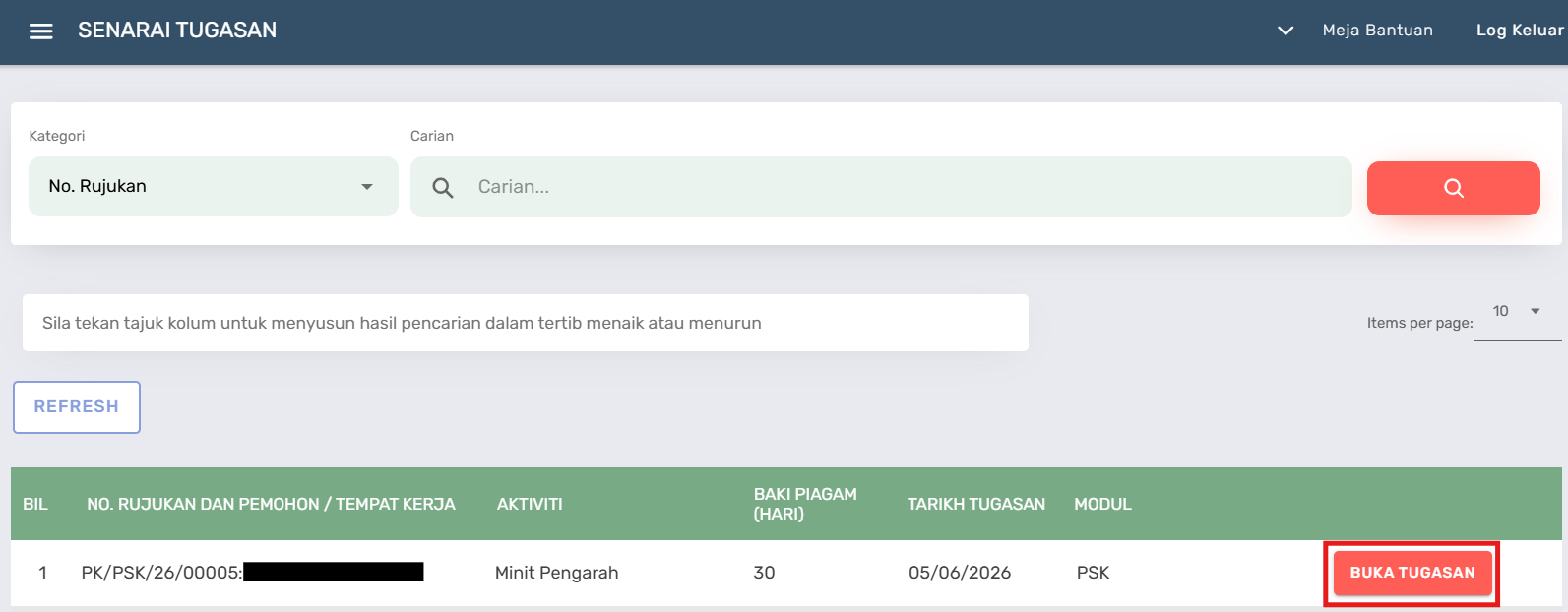 Halaman Senarai Tugasan