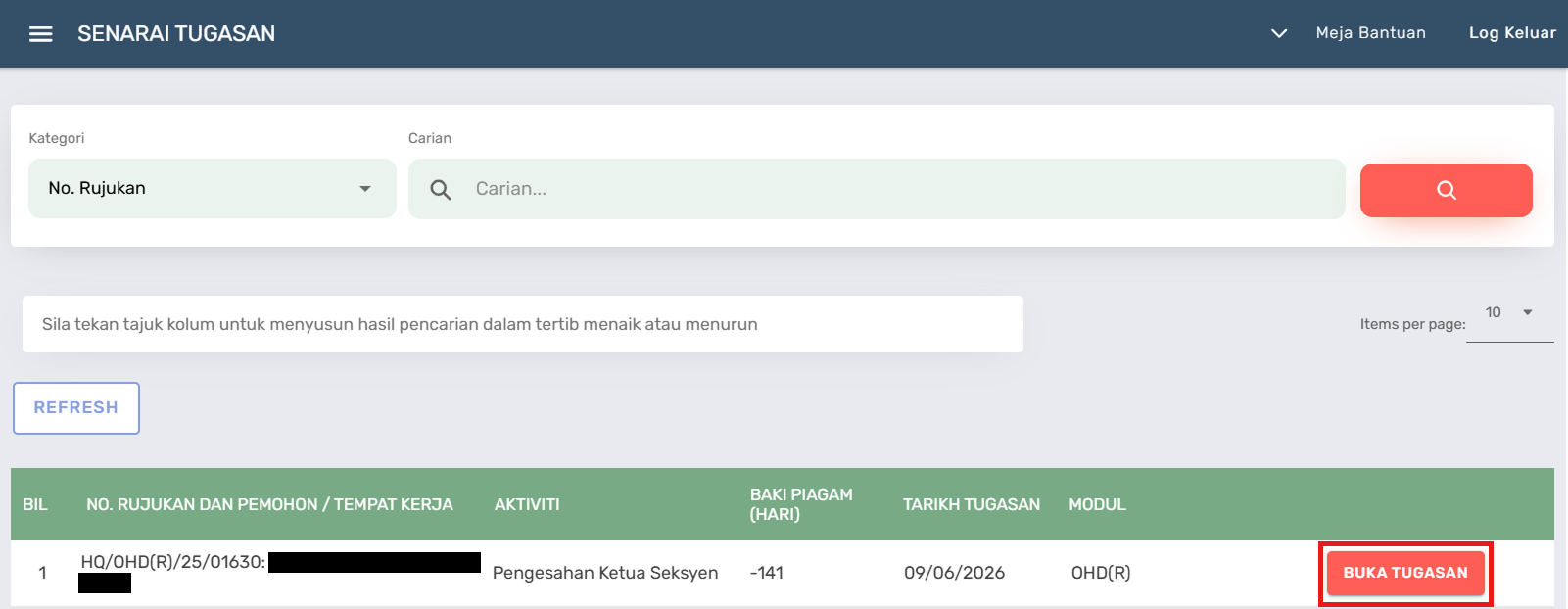 Halaman Senarai Tugasan