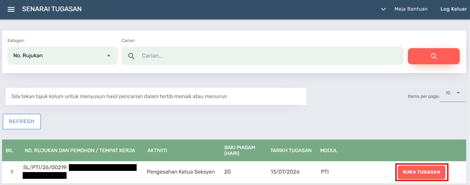 Halaman Senarai Tugasan