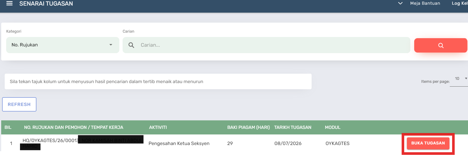 Halaman Senarai Tugasan