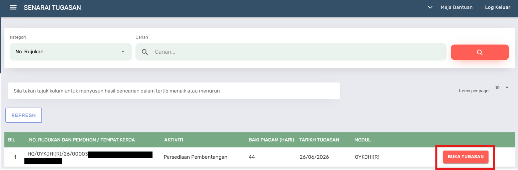 Halaman Senarai Tugasan