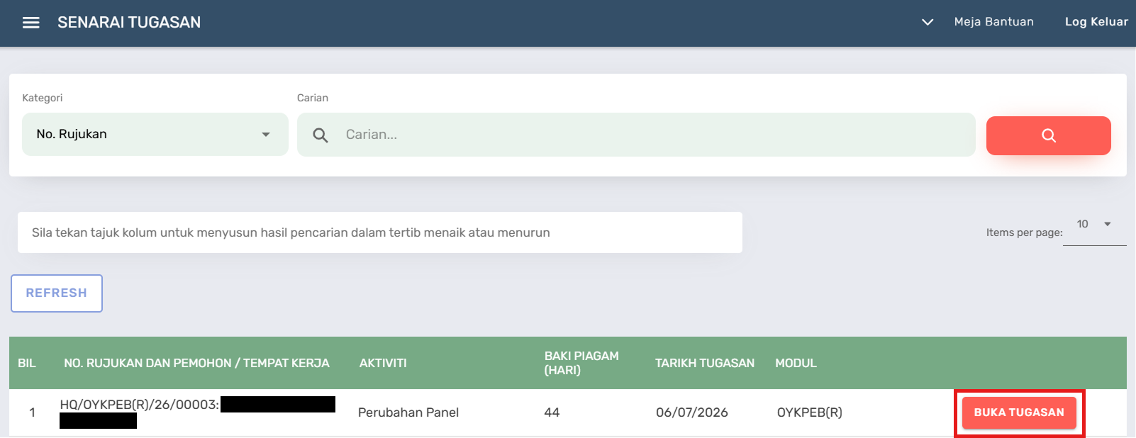 Halaman Senarai Tugasan
