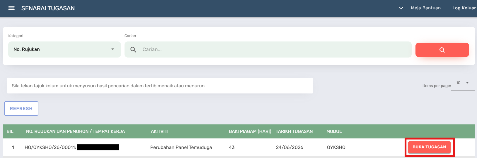 Halaman Senarai Tugasan