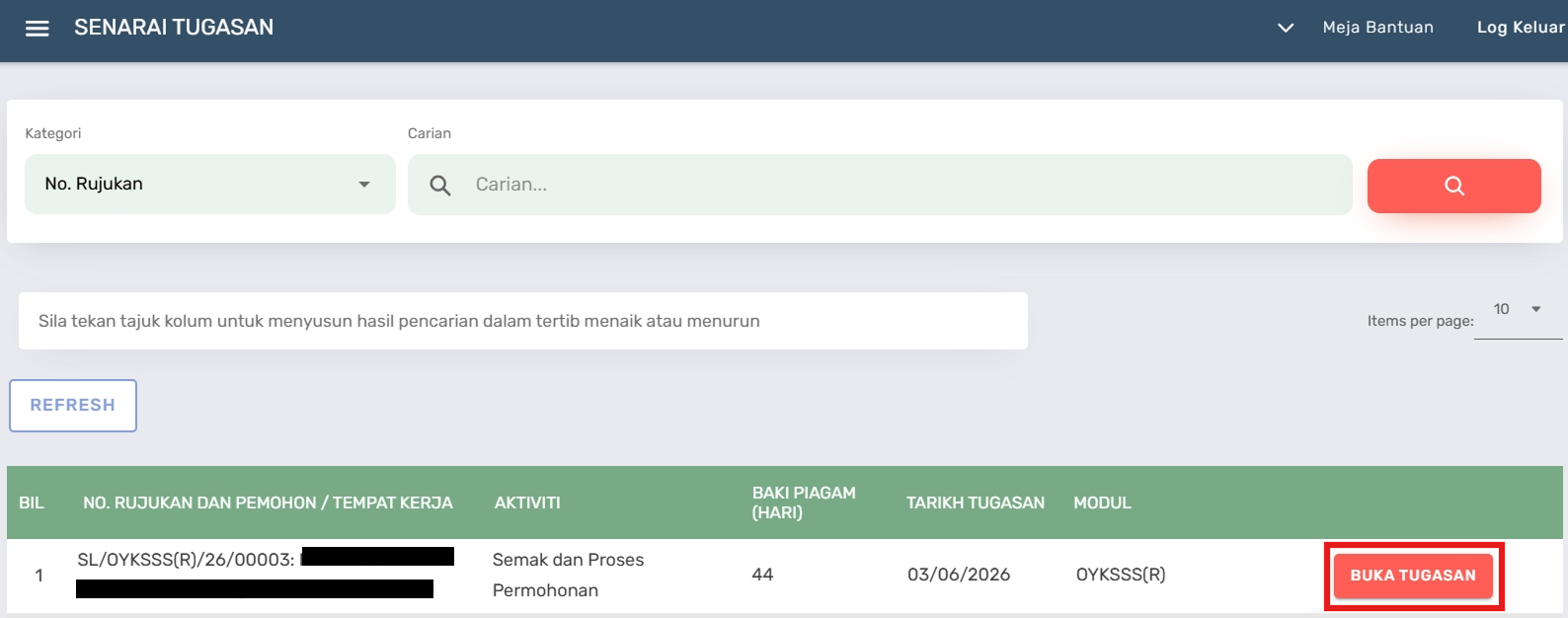Halaman Senarai Tugasan