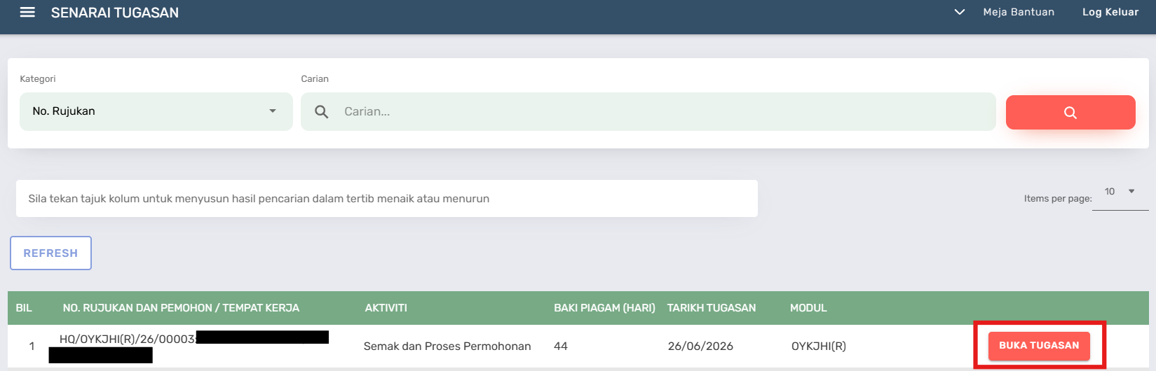 Halaman Senarai Tugasan