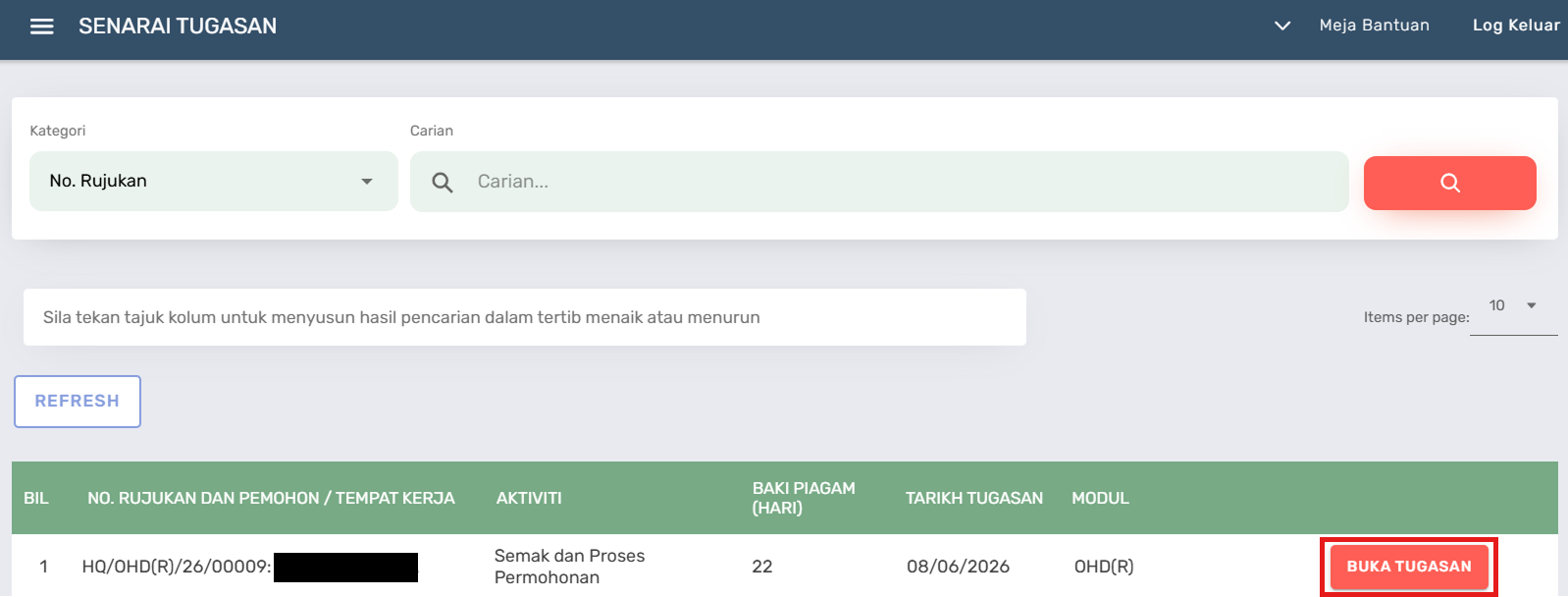 Halaman Senarai Tugasan